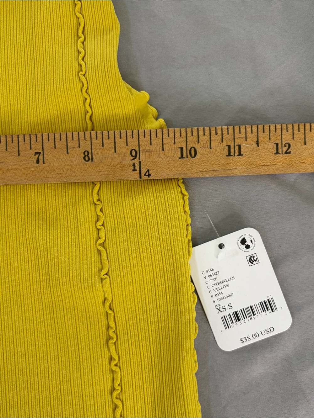 Free People Ribbed Lettuce-Edge Tank in Sunshine Yellow - Picture 3 of 5